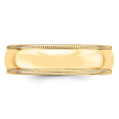 14k Yellow Gold 6mm Lightweight Milgrain Half Round Wedding Band Ring