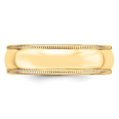 18k Yellow Gold 6mm Lightweight Milgrain Half Round Wedding Band Ring