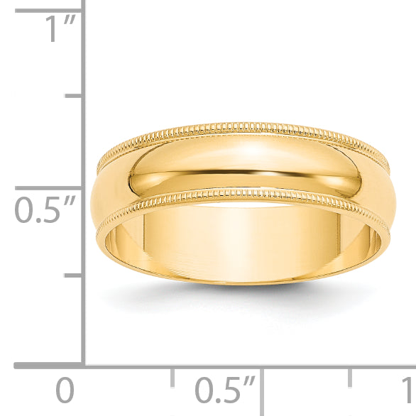 Solid 14K Yellow Gold 6mm Light Weight Milgrain Half Round Men's/Women's Wedding Band Ring Size 13.5