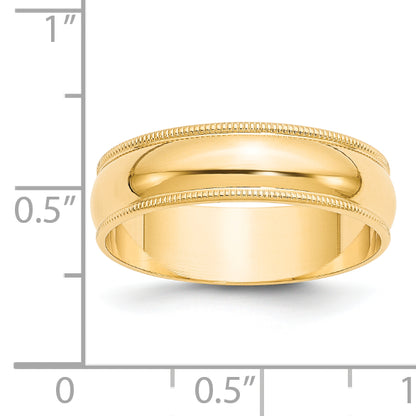 Solid 14K Yellow Gold 6mm Light Weight Milgrain Half Round Men's/Women's Wedding Band Ring Size 13.5