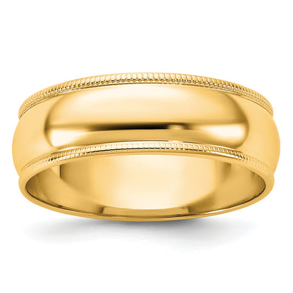 Solid 14K Yellow Gold 6mm Light Weight Milgrain Half Round Men's/Women's Wedding Band Ring Size 13.5