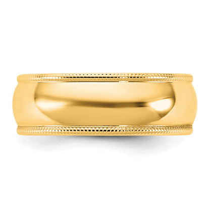 10K Yellow Gold 10Ky 6.5mm Lightweight Milgrain Half Round Band Size 9.5