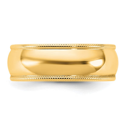 10K Yellow Gold 10Ky 6.5mm Lightweight Milgrain Half Round Band Size 13