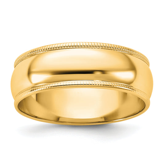 10K Yellow Gold 10Ky 6.5mm Lightweight Milgrain Half Round Band Size 4.5