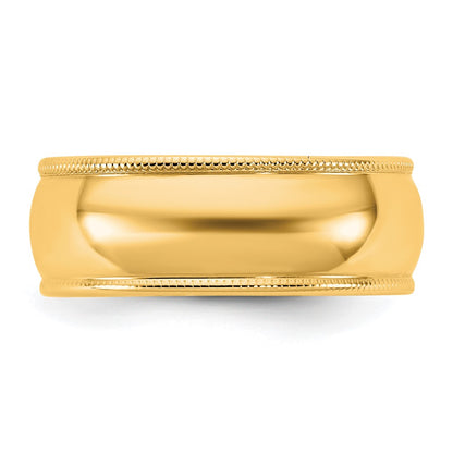 10K Yellow Gold 10Ky 7mm Lightweight Milgrain Half Round Band Size 6.5