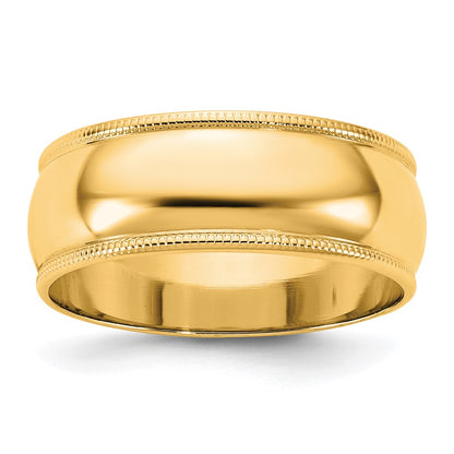 10K Yellow Gold 10Ky 7mm Lightweight Milgrain Half Round Band Size 8.5