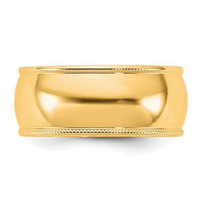 10K Yellow Gold 10Ky 8mm Lightweight Milgrain Half Round Band Size 8.5