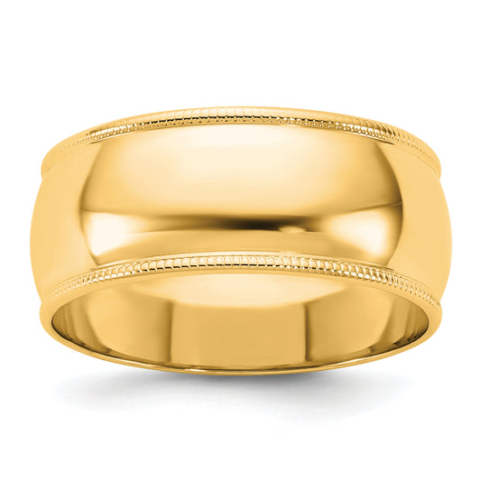 10K Yellow Gold 10Ky 8mm Ltw Milgrain Half Round Band Size 7