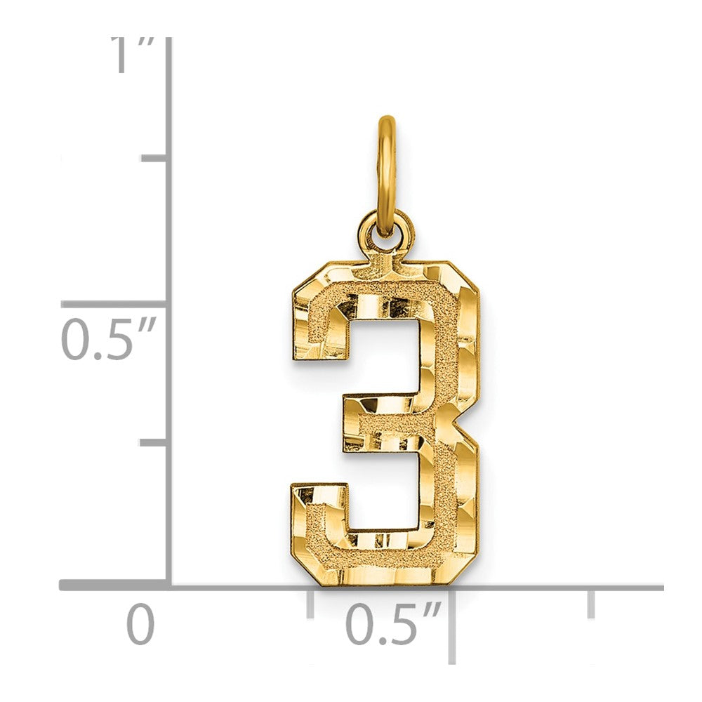 14K Yellow Gold Medium Diamond-Cut Number 3 Charm