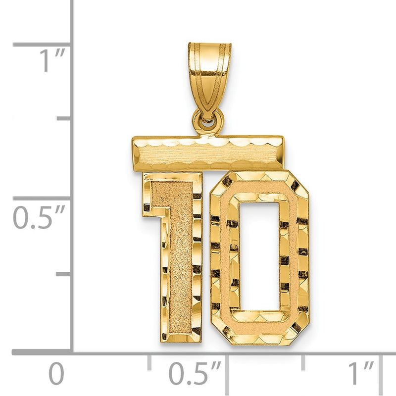 14k Yellow Gold Medium Diamond-cut Number 10 Charm