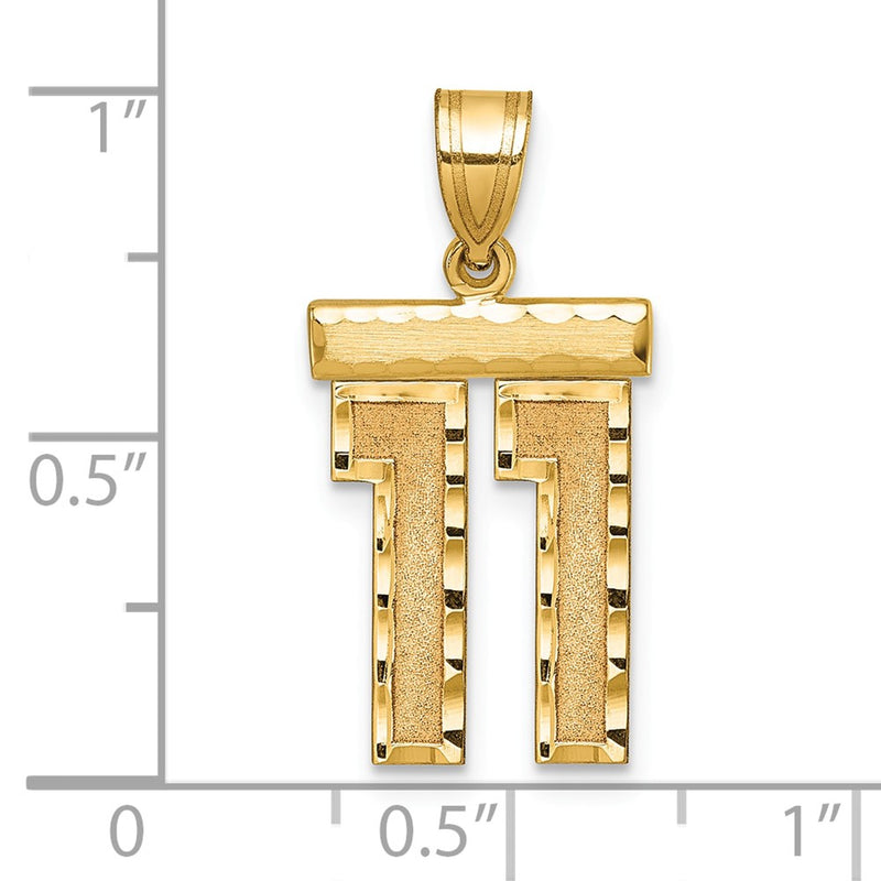 14k Yellow Gold Medium Diamond-cut Number 11 Charm