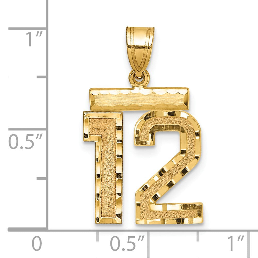 14k Yellow Gold Medium Diamond-cut Number 12 Charm