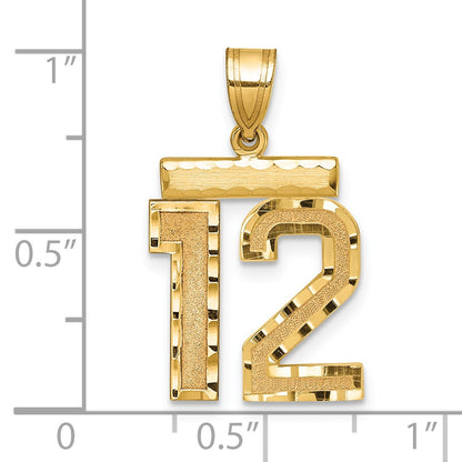 14k Yellow Gold Medium Diamond-cut Number 12 Charm