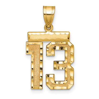14k Yellow Gold Medium Diamond-cut Number 13 Charm