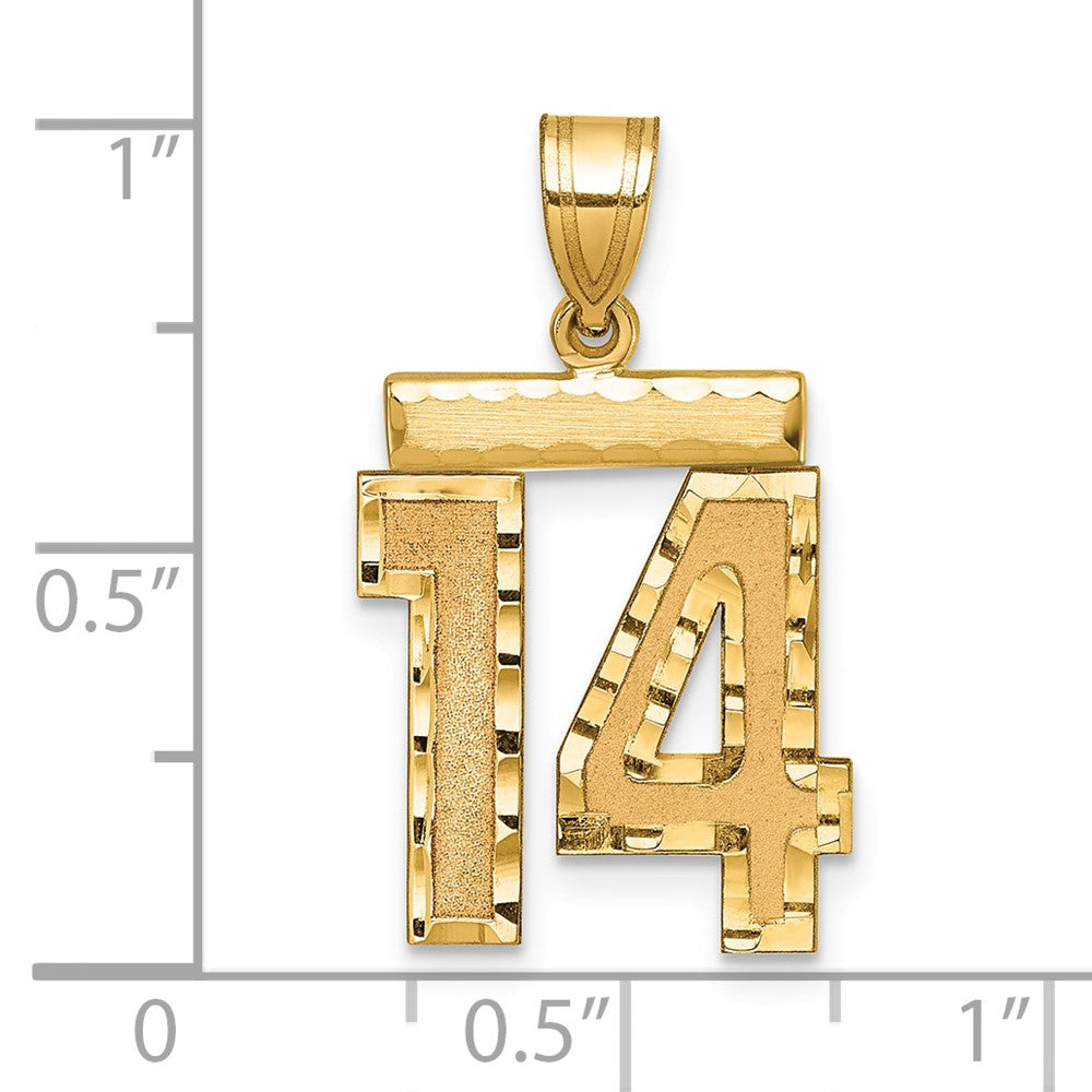 14k Yellow Gold Medium Diamond-cut Number 14 Charm