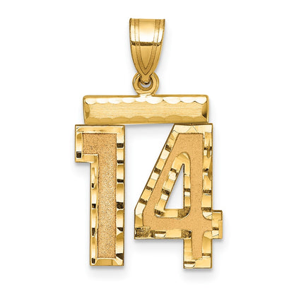 14k Yellow Gold Medium Diamond-cut Number 14 Charm