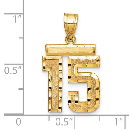 14k Yellow Gold Medium Diamond-cut Number 15 Charm