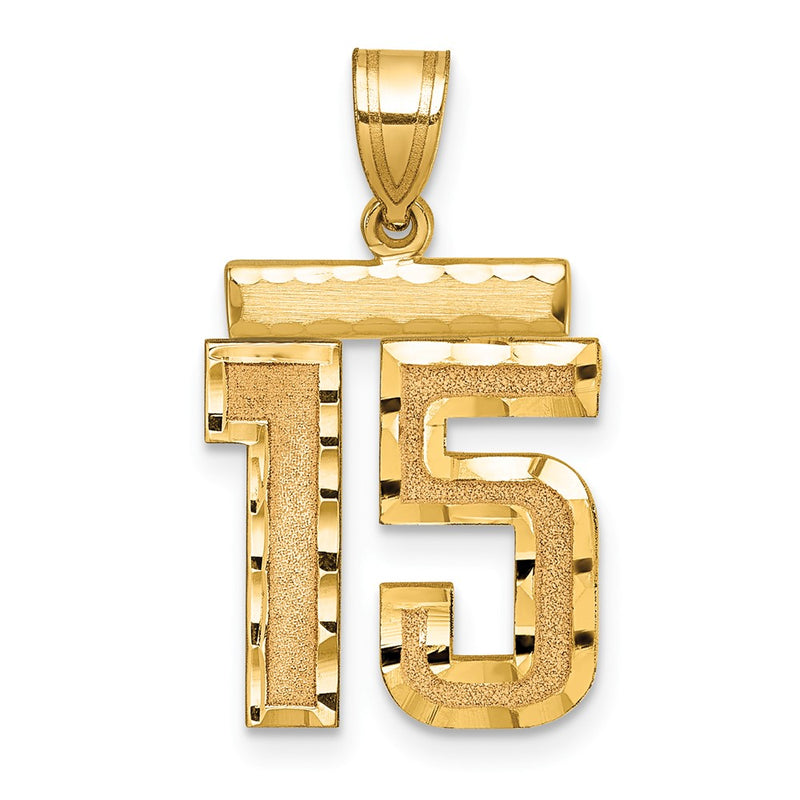 14k Yellow Gold Medium Diamond-cut Number 15 Charm