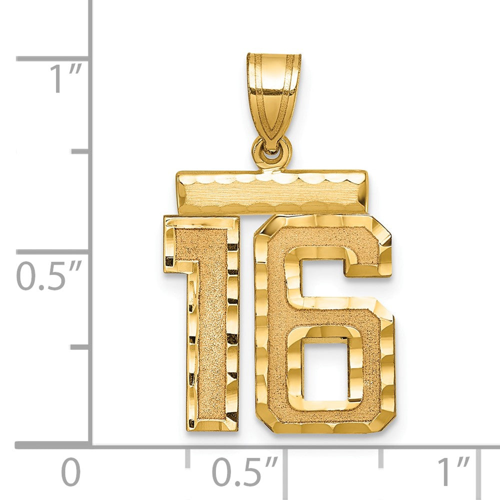 14k Yellow Gold Medium Diamond-cut Number 16 Charm