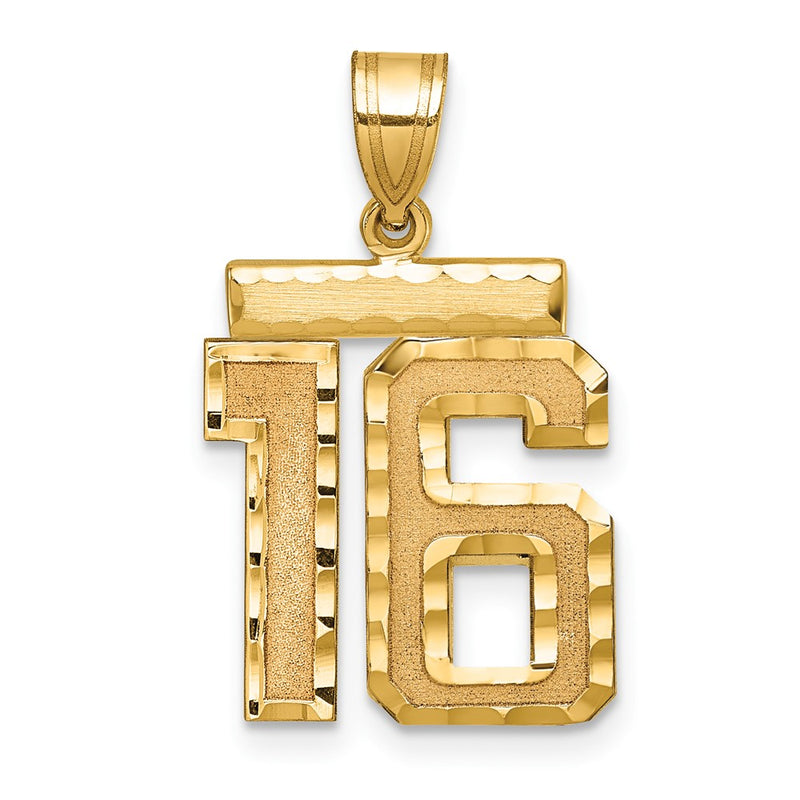 14k Yellow Gold Medium Diamond-cut Number 16 Charm