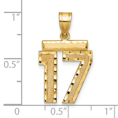 14k Yellow Gold Medium Diamond-cut Number 17 Charm