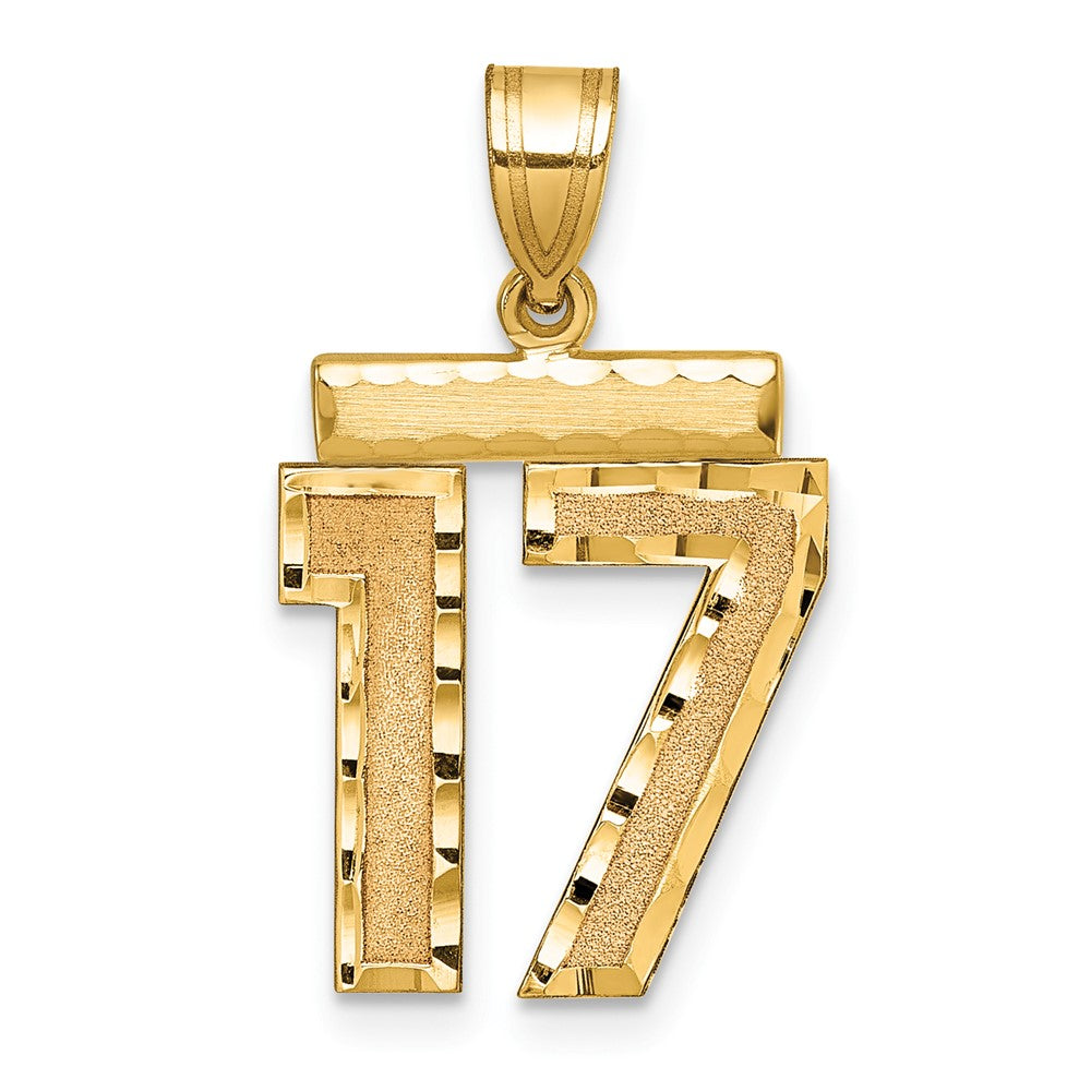 14k Yellow Gold Medium Diamond-cut Number 17 Charm