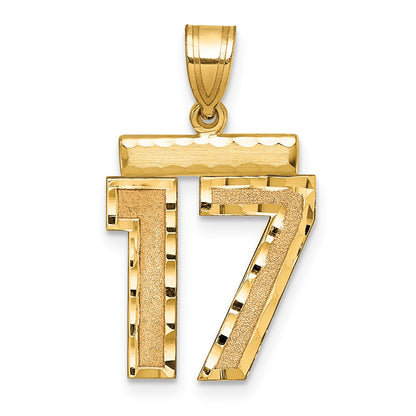 14k Yellow Gold Medium Diamond-cut Number 17 Charm