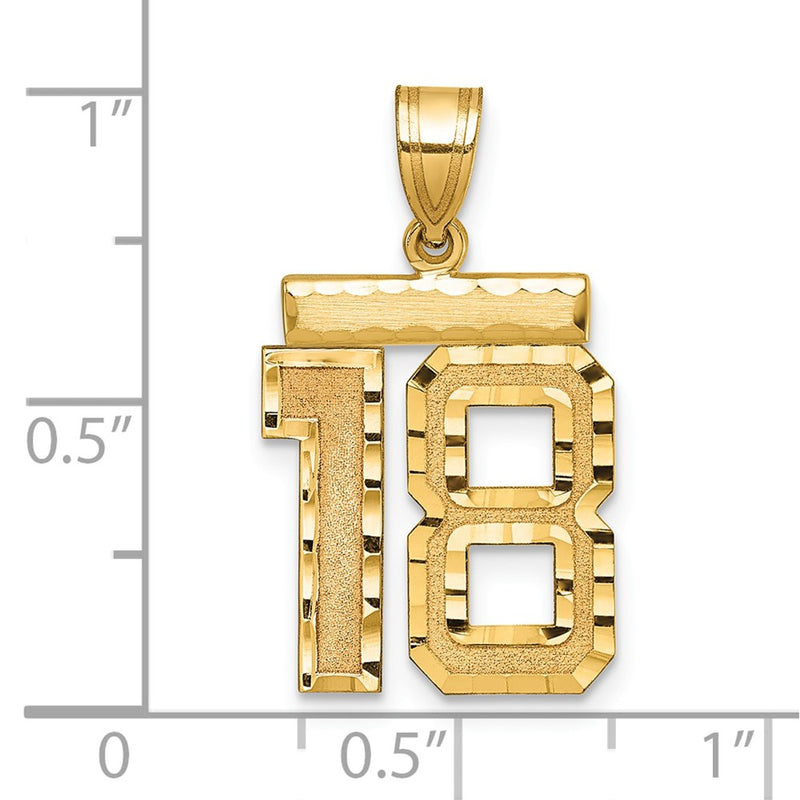 14k Yellow Gold Medium Diamond-cut Number 18 Charm