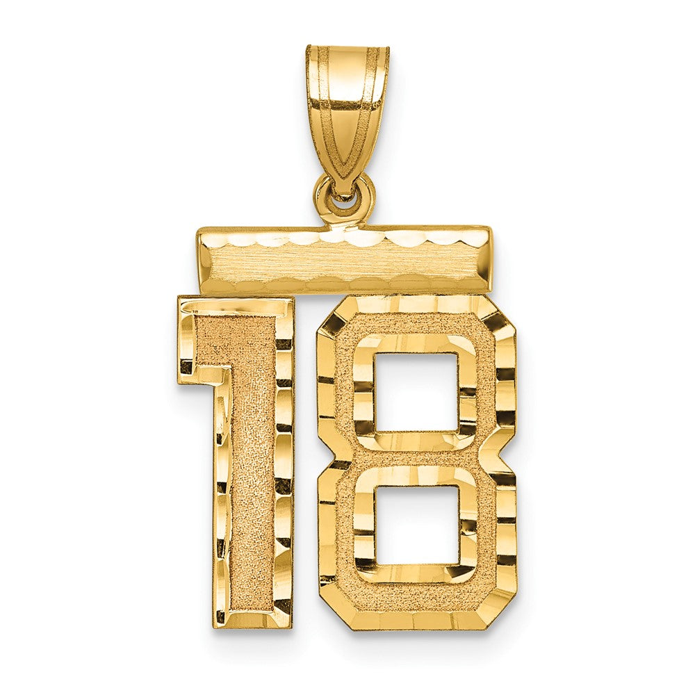 14k Yellow Gold Medium Diamond-cut Number 18 Charm
