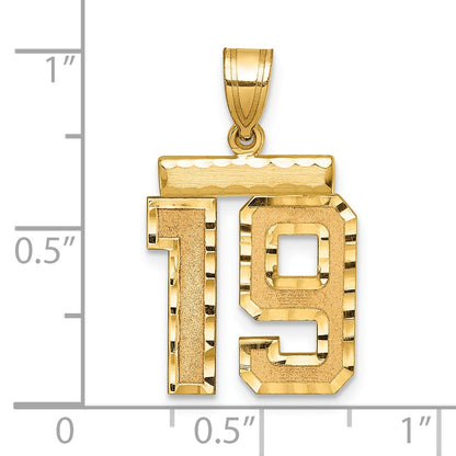 14k Yellow Gold Medium Diamond-cut Number 19 Charm
