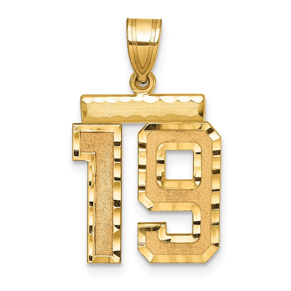 14k Yellow Gold Medium Diamond-cut Number 19 Charm