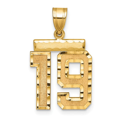 14k Yellow Gold Medium Diamond-cut Number 19 Charm