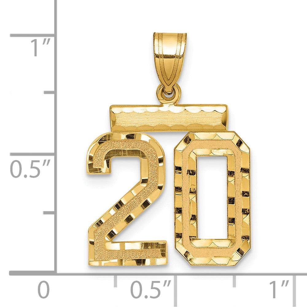 14k Yellow Gold Medium Diamond-cut Number 20 Charm