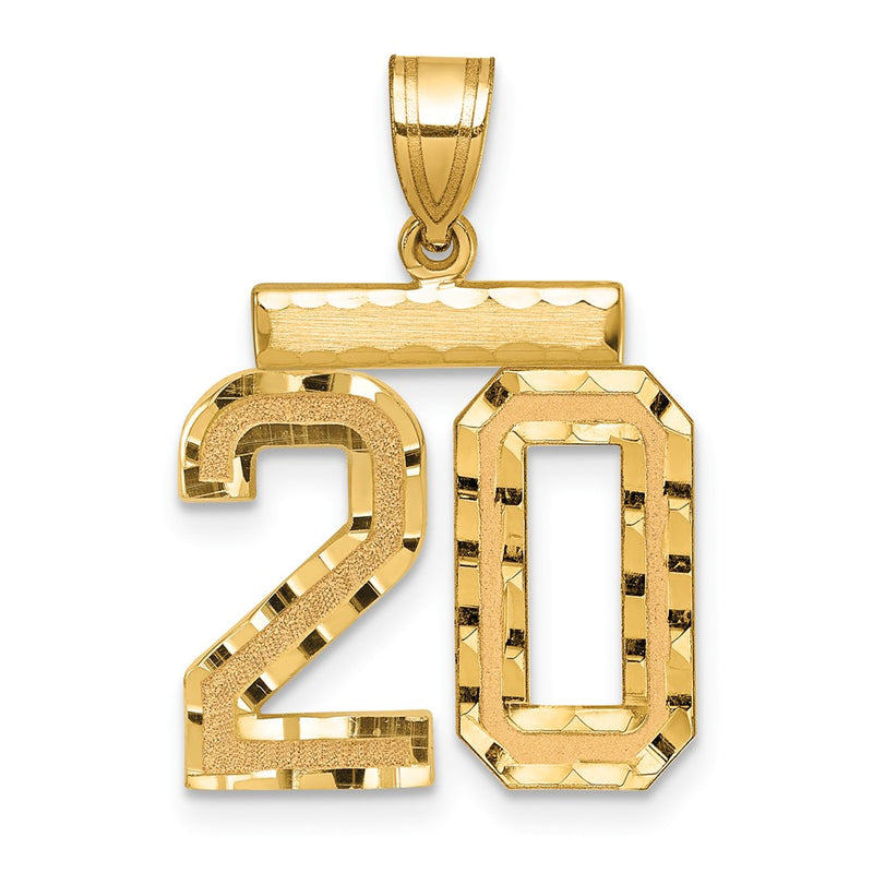14k Yellow Gold Medium Diamond-cut Number 20 Charm