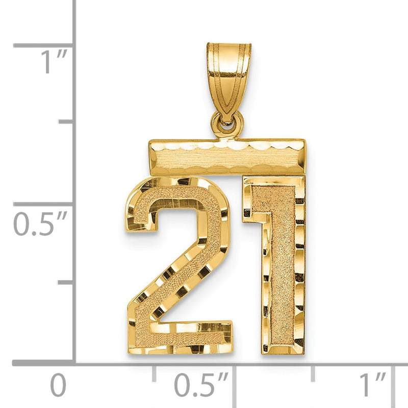 14k Yellow Gold Medium Diamond-cut Number 21 Charm
