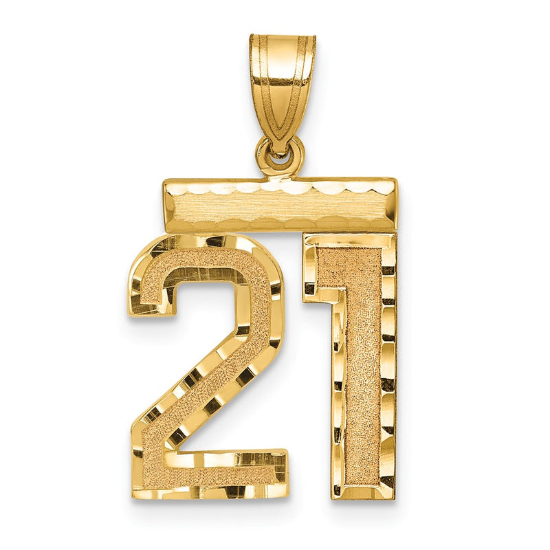 14k Yellow Gold Medium Diamond-cut Number 21 Charm