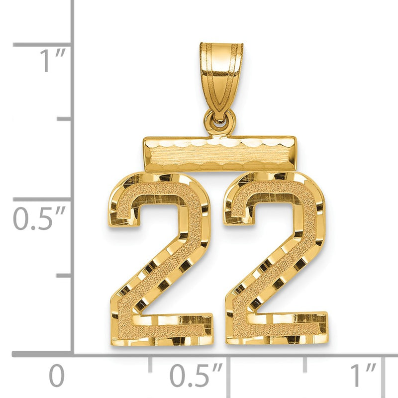 14k Yellow Gold Medium Diamond-cut Number 22 Charm