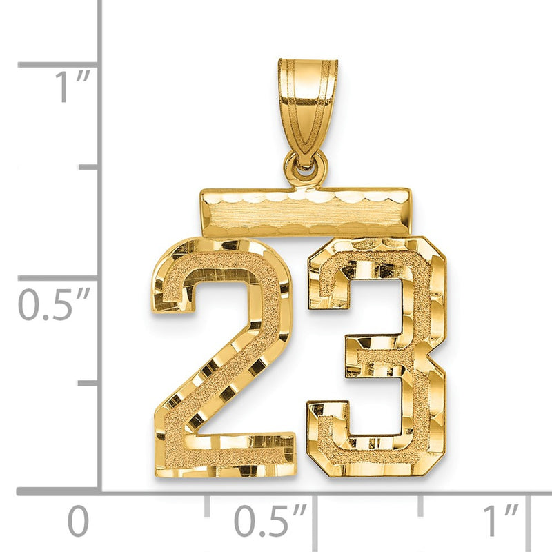 14k Yellow Gold Medium Diamond-cut Number 23 Charm