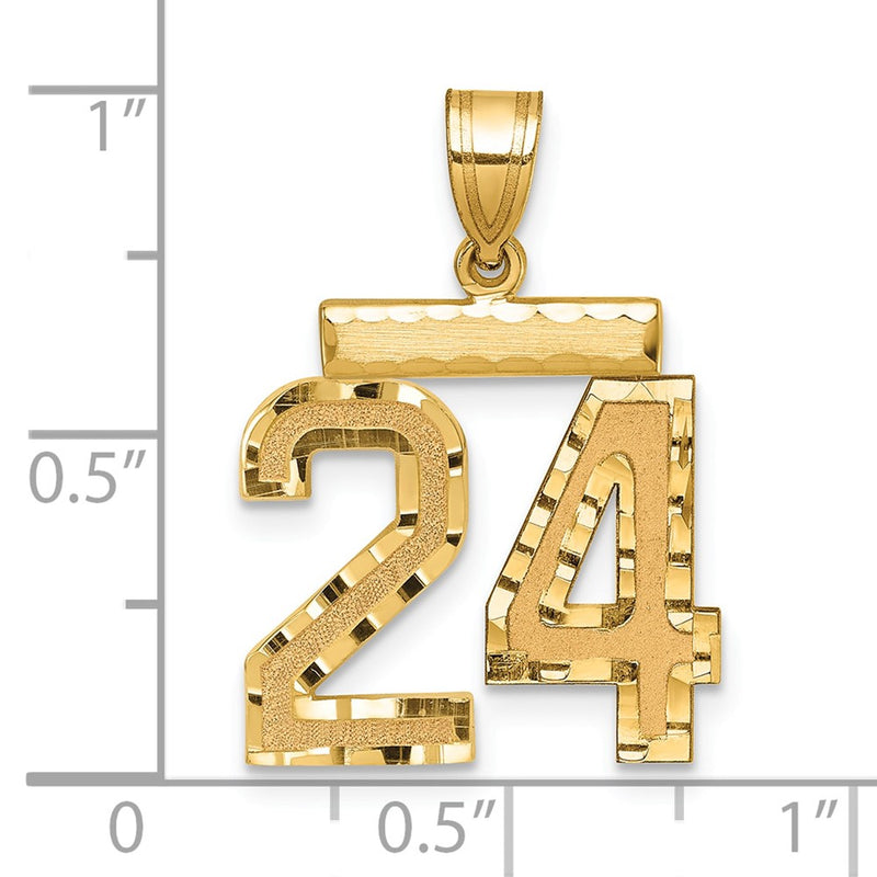 14k Yellow Gold Medium Diamond-cut Number 24 Charm