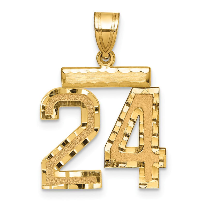 14k Yellow Gold Medium Diamond-cut Number 24 Charm