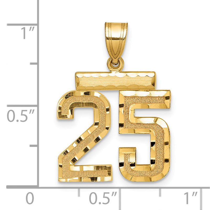 14k Yellow Gold Medium Diamond-cut Number 25 Charm