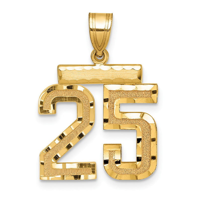 14k Yellow Gold Medium Diamond-cut Number 25 Charm