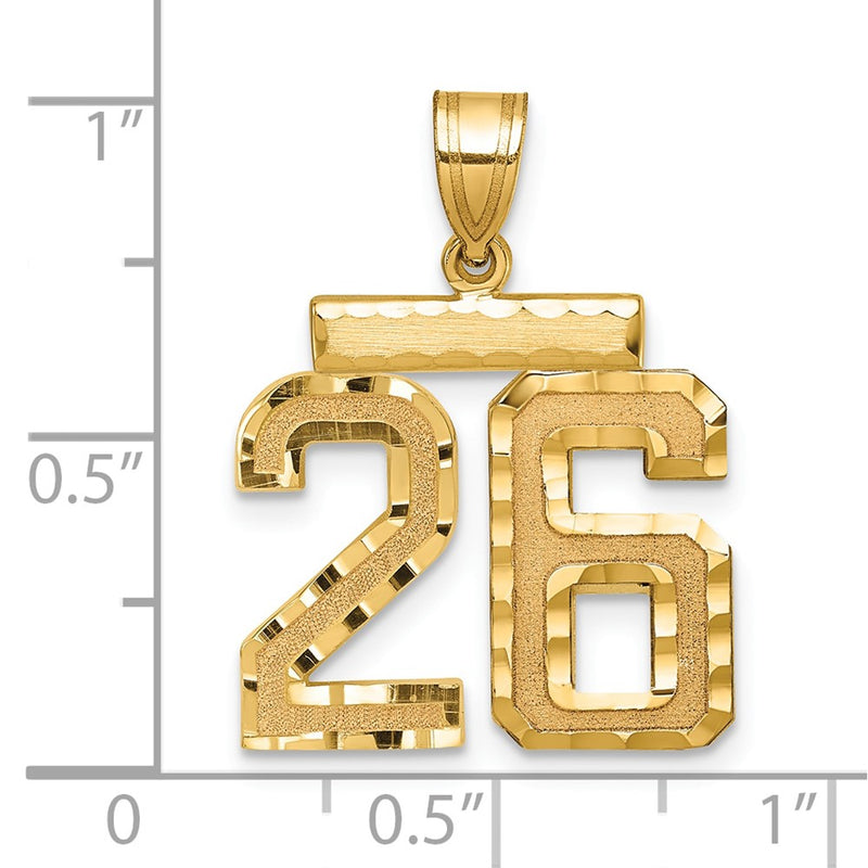 14k Yellow Gold Medium Diamond-cut Number 26 Charm