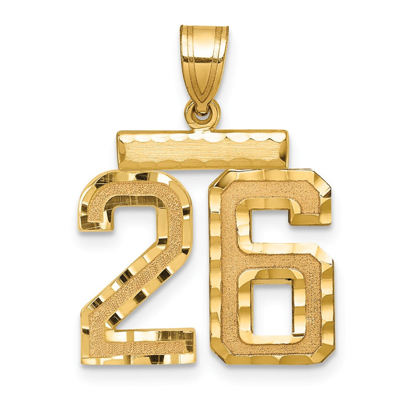 14k Yellow Gold Medium Diamond-cut Number 26 Charm