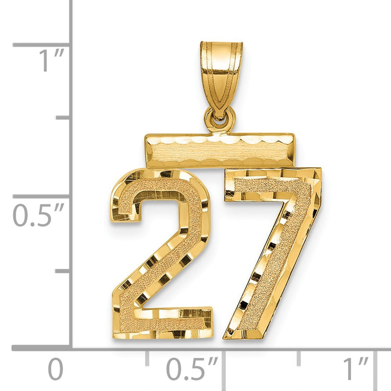 14k Yellow Gold Medium Diamond-cut Number 27 Charm