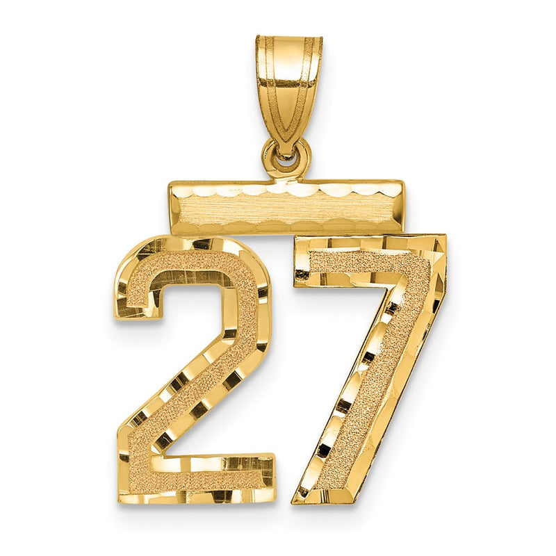 14k Yellow Gold Medium Diamond-cut Number 27 Charm