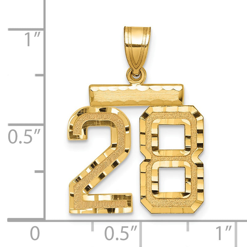 14k Yellow Gold Medium Diamond-cut Number 28 Charm