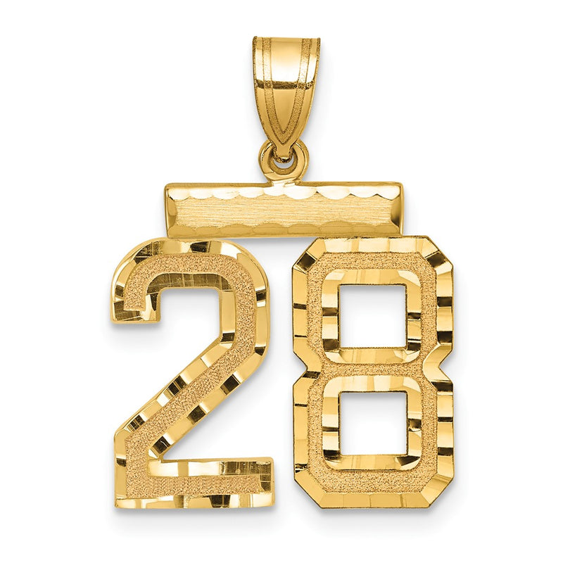 14k Yellow Gold Medium Diamond-cut Number 28 Charm