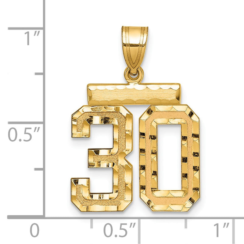 14k Yellow Gold Medium Diamond-cut Number 30 Charm