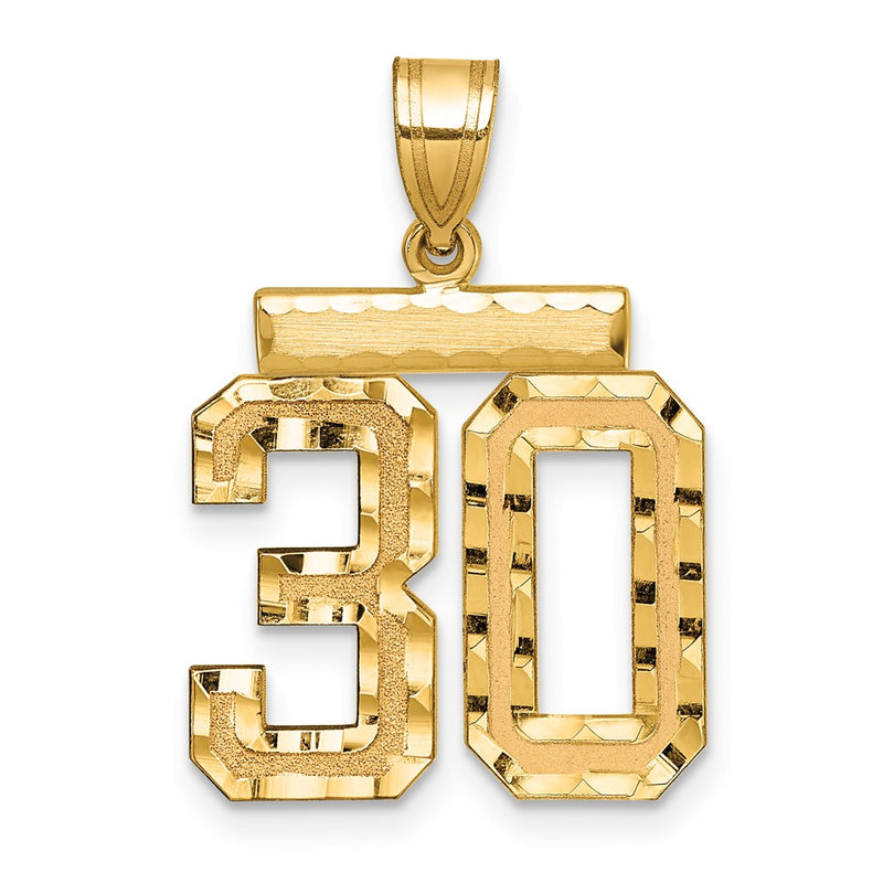 14k Yellow Gold Medium Diamond-cut Number 30 Charm